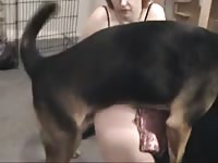 Dog and caged teen girl