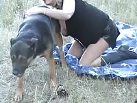 Biker getting fucked outdoors by dog in dog porn