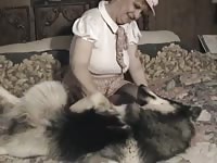 Fat whore having foreplay in dog porn