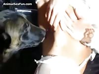 Good dog licking wet pussy and making hot owner cum bestiality