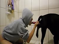 Russian amateur harvests dog cum with her mouth in dog porn