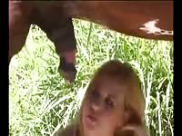 She gets pounded roughly by a horse