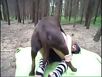 Horny babe having outdoor dog sex in the woods