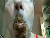 Crossdressing dude bends over and takes shit before eating the warm scat for his cam friends - Katitube Kinky Sex