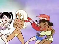Funny besatiality cartoon of sexy lady getting molested by animals