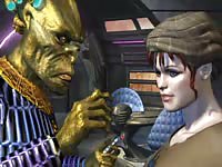 Alien experimenting on naked lady's body