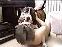 Lady kissing her dog mouth to mouth and have dog sex