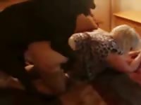 Blonde wife using dog as animal sex toy