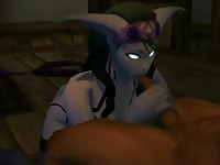Demonic monster lady sucking a hentai man's huge cock