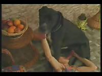 Kinky lady putting a huge dog cock inside her pussy