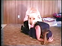Brown dog fucking a curvy chick in her ass