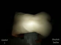 Naughty petite teen giving blowjob to huge cock in the dark