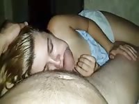 Beautiful babe sucking her father's hard dick