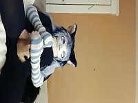 Amateur fursuiter masturbating in fuzzy socks 